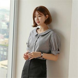 Puff-sleeve Band-trim Blouse