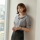 Puff-sleeve Band-trim Blouse