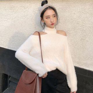 Off Shoulder Plain Knit Sweater