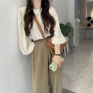Set: Puff-sleeve Blouse + Wide-leg Pants