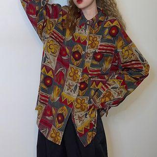 Print Shirt Green & Red & Gray - One Size