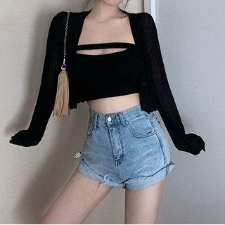 Cutout Cropped Tube Top / Cardigan