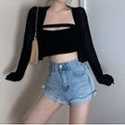 Cutout Cropped Tube Top / Cardigan