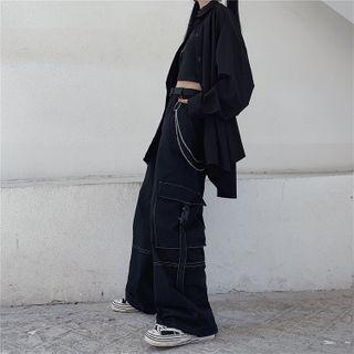 Side Pocket Buckled Straight-cut Cargo Pants