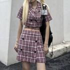 Set: Short-sleeve Cropped Blouse + Mini A-line Skort