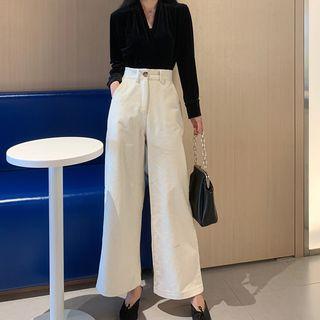 V-neck Blouse / High Waist Wide-leg Pants