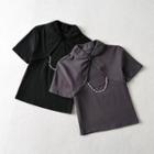 Short-sleeve Beaded Cut-out T-shirt