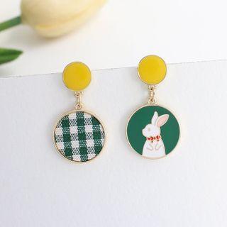 Rabbit Plaid Disc Asymmetrical Alloy Dangle Earring