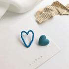 Asymmetrical Heart Earring 1 Pr - Blue - One Size