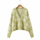 Long Sleeve Printed Loose-fit Cardigan Green - One Size