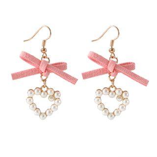 Faux Pearl Heart Earring 1 Pair - Pink - One Size