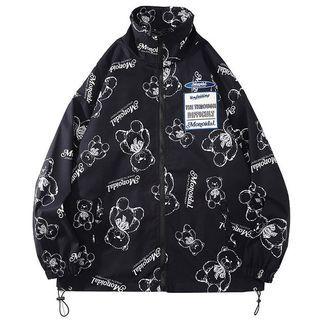 Stand Collar Bear Print Jacket