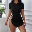 Chain Lace-up Short-sleeve Mini Bodycon Dress