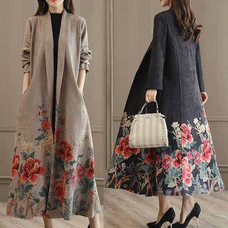 Floral Print Faux Suede Coat