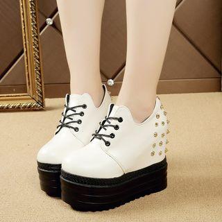 Studded Hidden Wedge Platform Lace-up Shoes