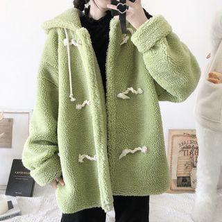 Hooded Fleece Toggle Jacket Green - One Size