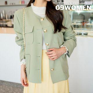 Plus Size Metallic-button Pastel Jacket