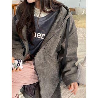 Plus Size Hooded Zip-up Long Coat