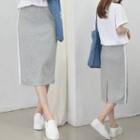 Band-waist Contrast-piping Midi Skirt