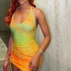 Spaghetti Strap Tie Dye Print Mini Bodycon Dress