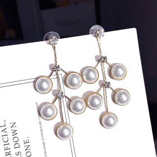 Faux Pearl Branches Fringed Earring 1 Pair - Silver Earrings - White - One Size