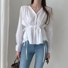 Asymmetric Frill Trim Buttoned Top White - One Size
