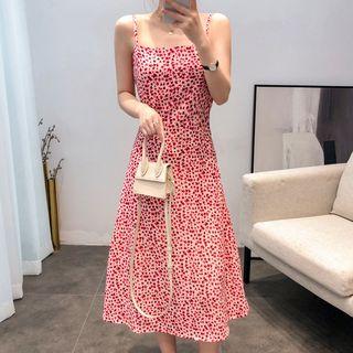 Star Print Midi Spaghetti Strap A-line Dress