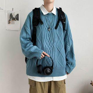 Round Neck Cable Knit Oversized Sweater