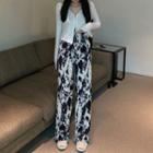 Set: Long-sleeve Zip Top / High-waist Dyed Wide-leg Pants