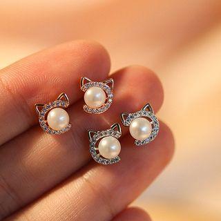 Natural Pearl Cat Stud Earring