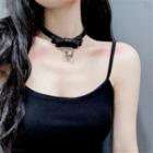 Bell Pendant Bow Faux Leather Choker Black - One Size