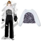 Cropped Sweatshirt / One Shoulder Zebra Print Top
