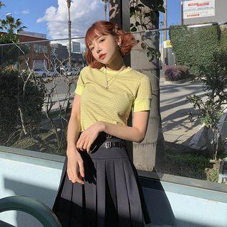 Short-sleeve Plaid T-shirt Yellow - One Size