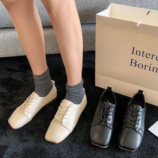 Faux Leather Square Toe Lace Up Flats