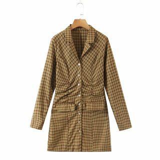Plaid Shirred Mini Blazer Dress