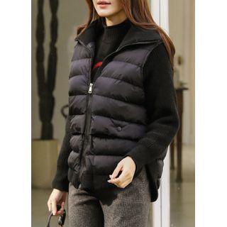 Dip-back Knit-panel Padded Jacket