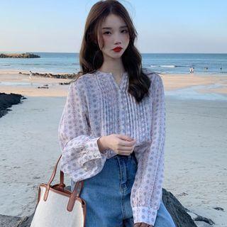 Patterned Blouse White & Blue - One Size