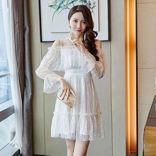 Cutout Shoulder Lace Long-sleeve A-line Dress