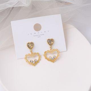 Rhinestone Heart Earring 1 Pair - E2886 - As Shown In Figure - One Size