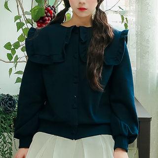 Sailor-collar Heart-button Frilled Cardigan