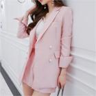 Padded-shoulder Faux-pearl Button Jacket