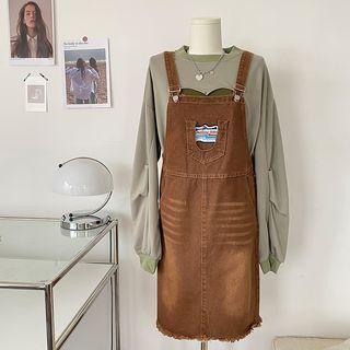 Print Sweatshirt / Fray Hem Midi Overall Dress / High Waist Wide Leg Pants / Camisole Top