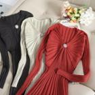 Long-sleeve Knit A-line Maxi Dress