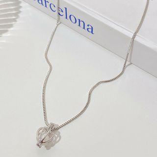 Heart Faux Pearl Pendant Alloy Necklace 01 - Silver - One Size