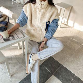Denim-detail Dumble Zip Jacket Beige - One Size