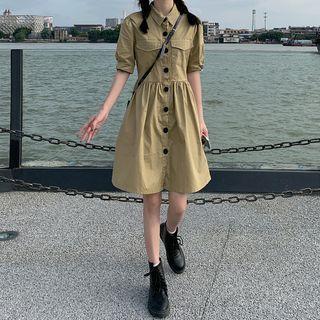 Short-sleeve Button Mini A-line Cargo Dress
