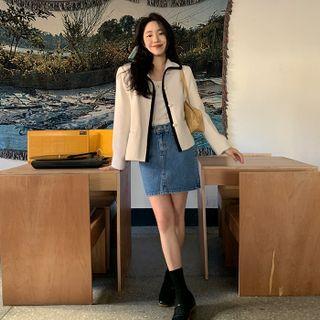 Collared Woolen Tweed Jacket