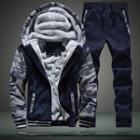 Set: Camo Panel Hooded Jacket + Drawstring Sweatpants