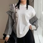 Asymmetric Mock-neck Plaid Panel Sweatshirt