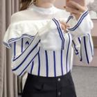 Bell-sleeve Ruffle Striped Knit Top